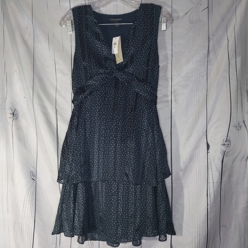 Banana Republic Pleated Tiered Fit and Flare Sleeveless Polka Dot Dress NWT